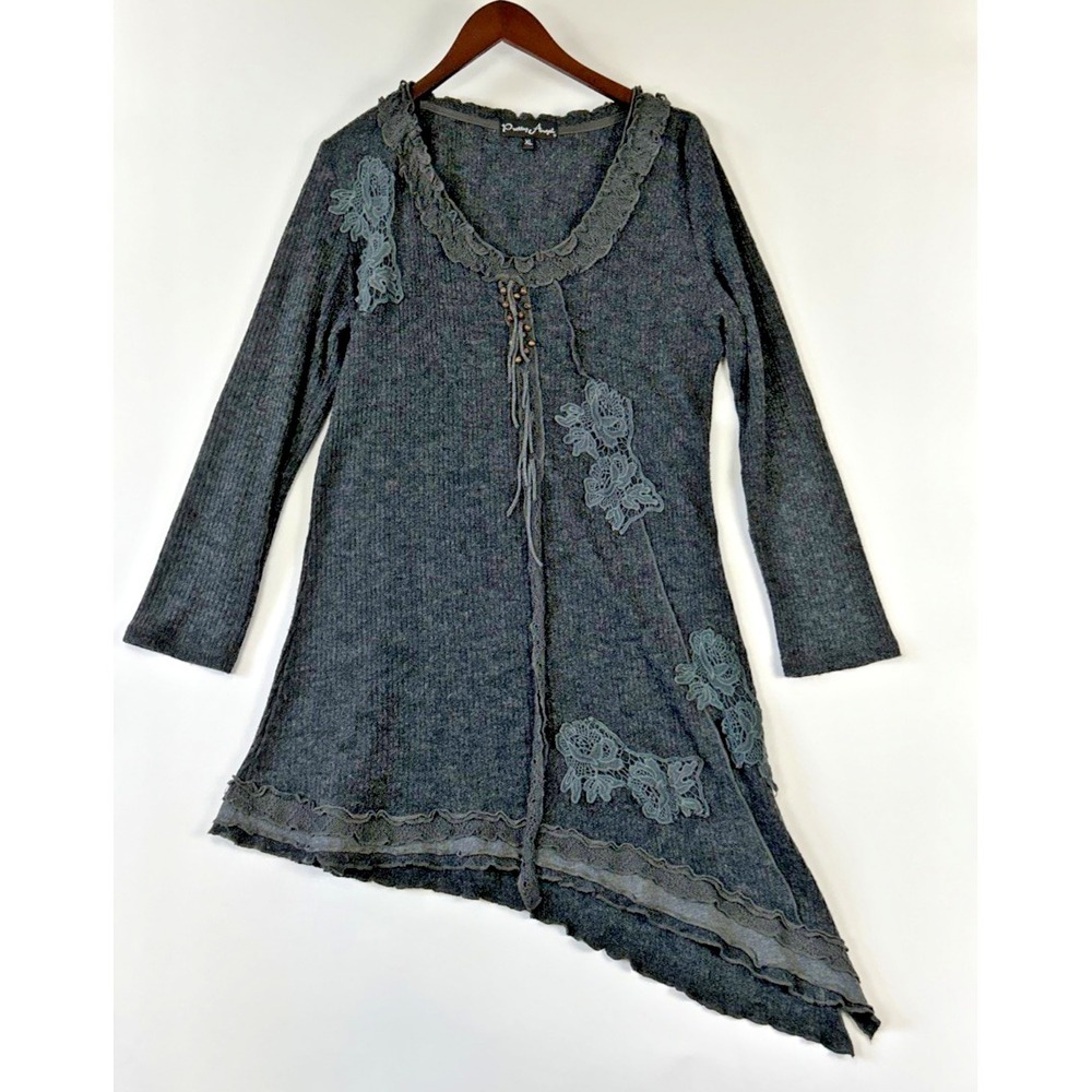Pretty‎ Angel Womens Fairy Grunge Dress Size XL Gray Linen Whimsygoth Distressed
